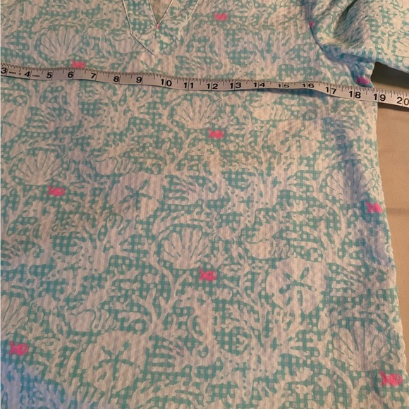 Vineyard Vines Girls Size L (14) Fish Print Seersucker 3/4 Sleeve Tunic Top - Picture 7 of 9
